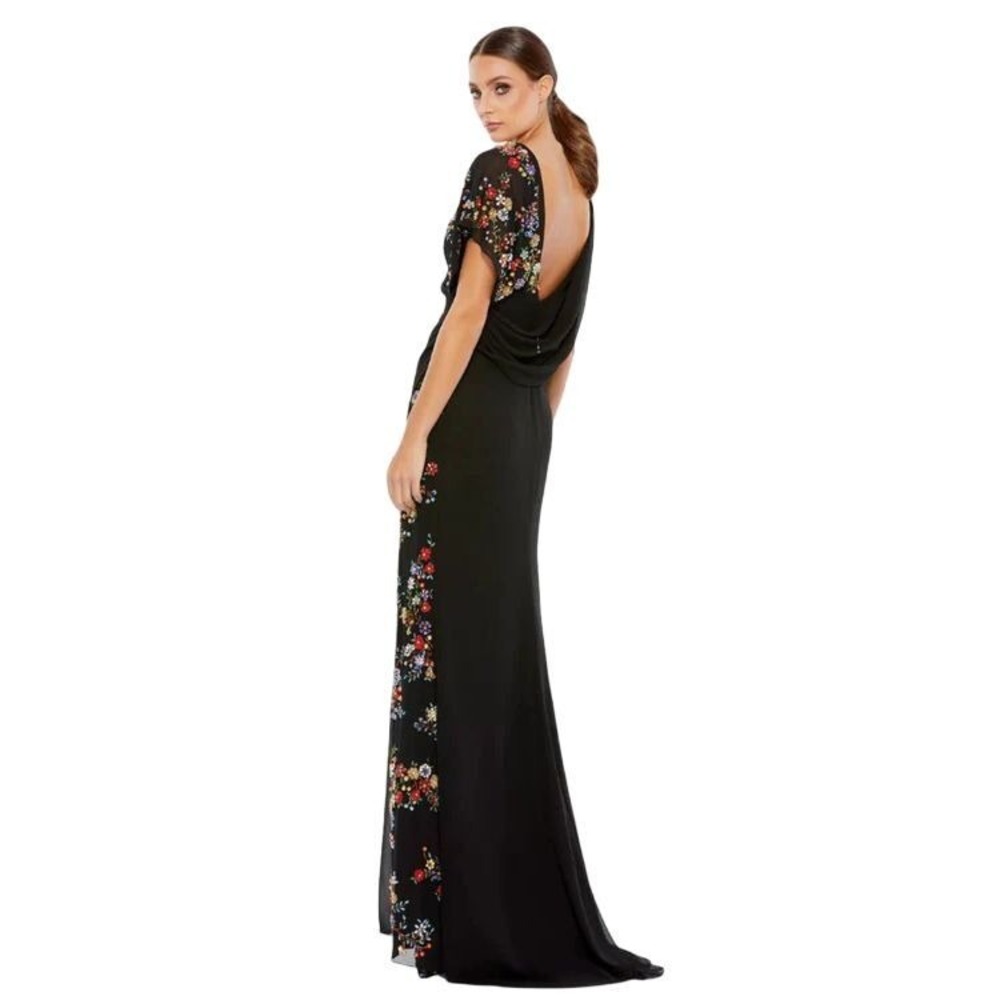 NWT‎ Mac Duggal Black Faux Wrap Multi Colored Beaded Floral Gown $798 - Size 2 - Picture 9 of 15